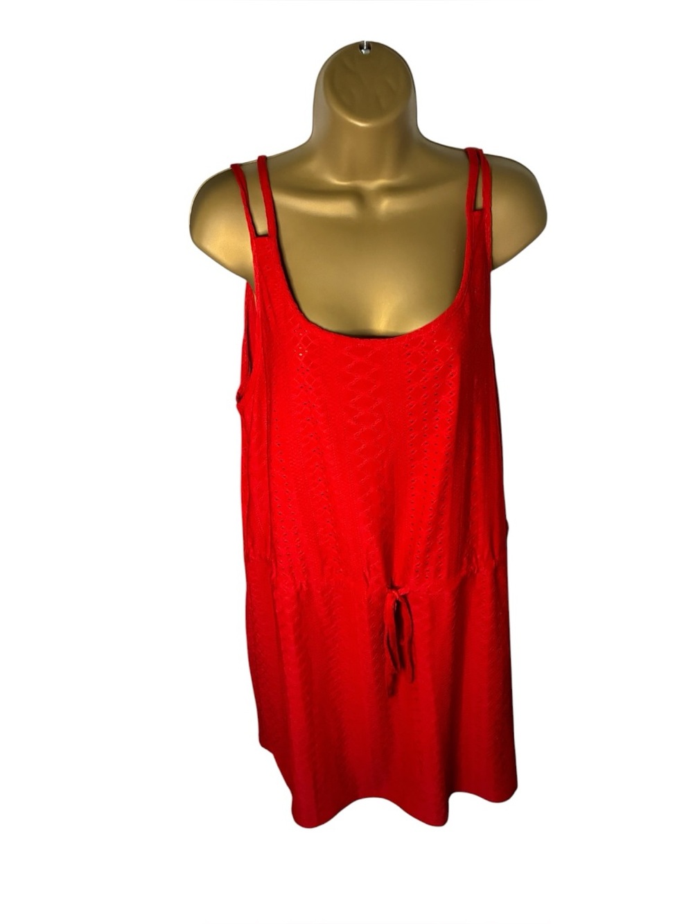 Bluetime Sleeveless Summer Beach Dress Textured Strappy Red L